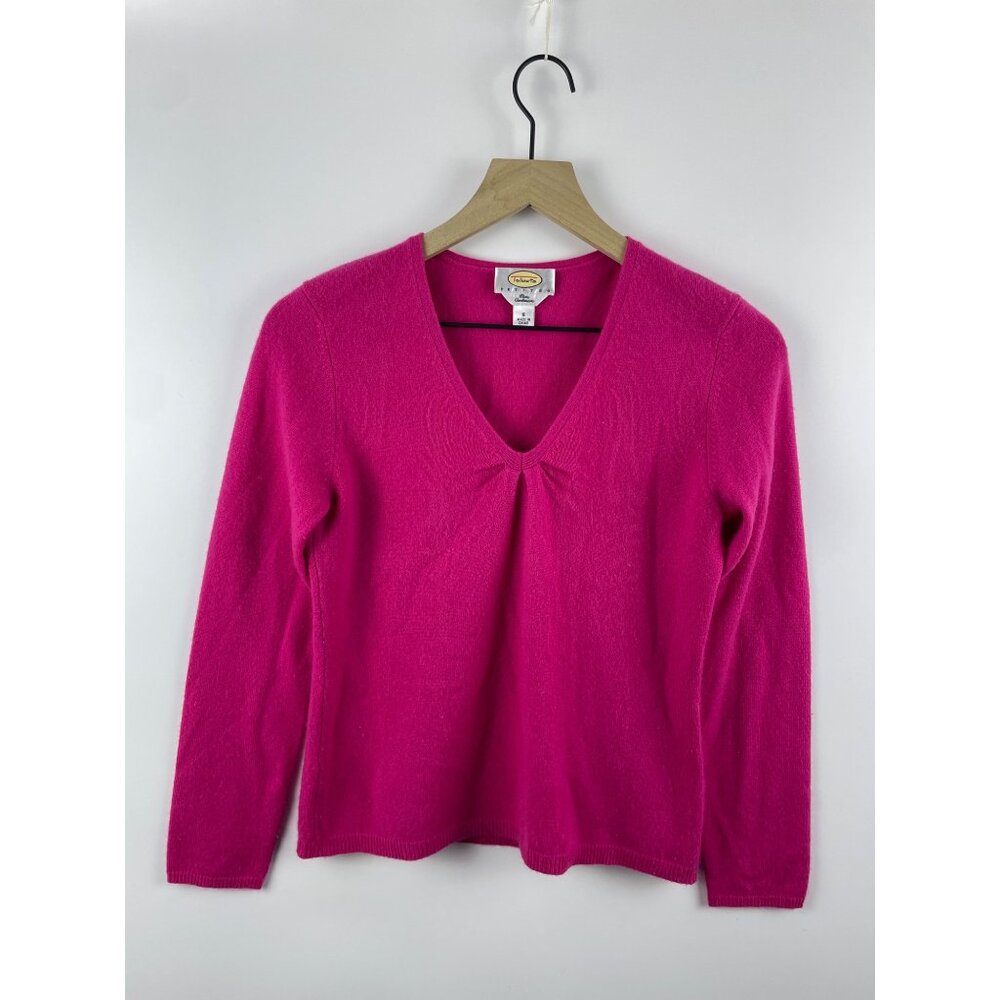 Talbot's Women's Small 100% Cashmere Vintage V-Neck Pullover Sweater Barbie Pink